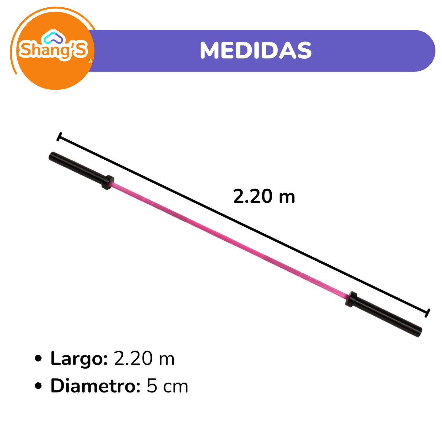 Barra Olímpica ROSA 2.20 m | 20 kg | 1000 lb - Para entrenamiento de Fuerza y Levantamiento Shang's