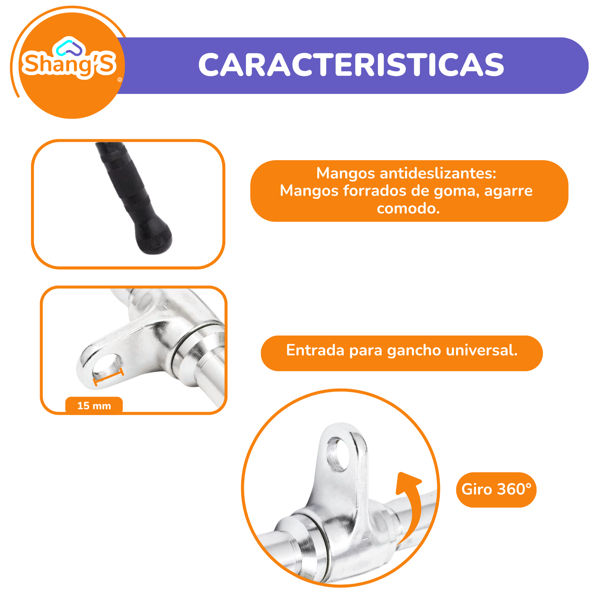 Agarre maneral para polea barra recta  P447-8 Fitness Shang's