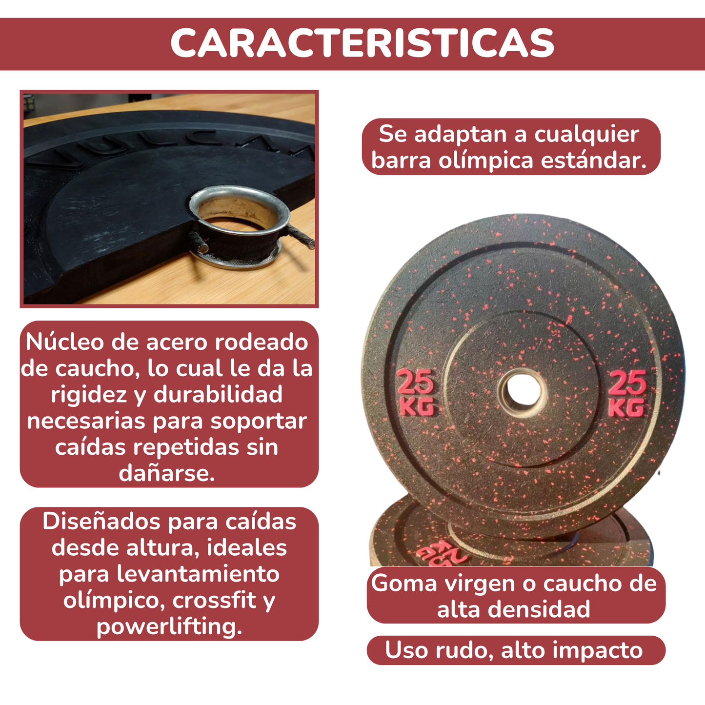 Discos Bumper – 20 y 25 kg – Alta Resistencia para Entrenamiento Shang's