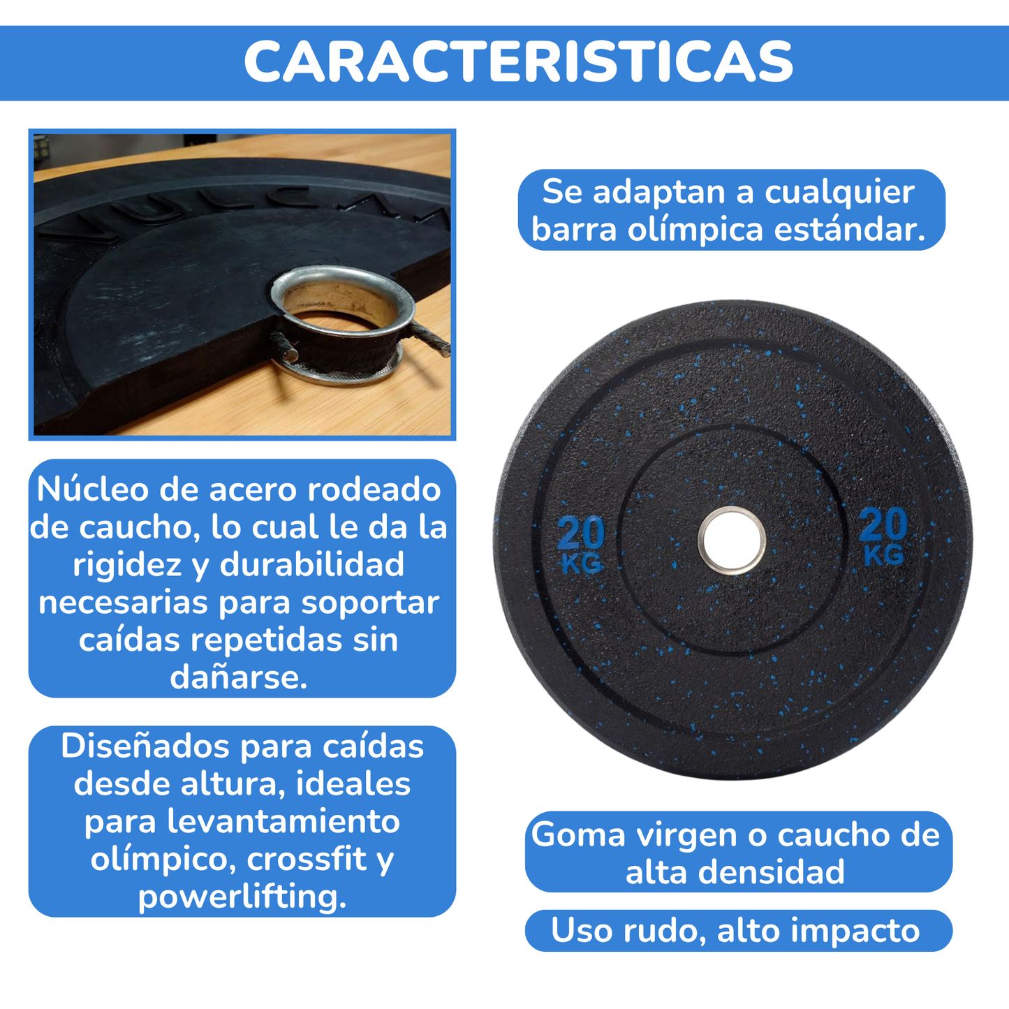 Discos Bumper – 20 y 25 kg – Alta Resistencia para Entrenamiento Shang's