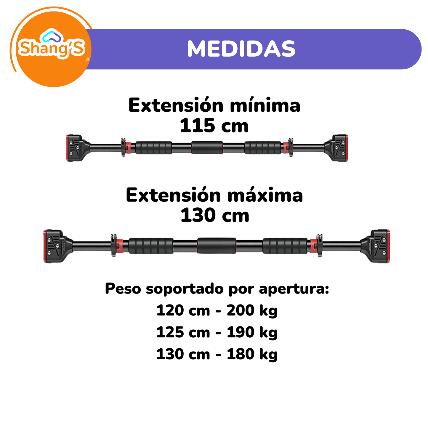 Barra de Dominadas Extensible para Puerta – Sin Tornillos y con Cierre de Seguridad Shangs