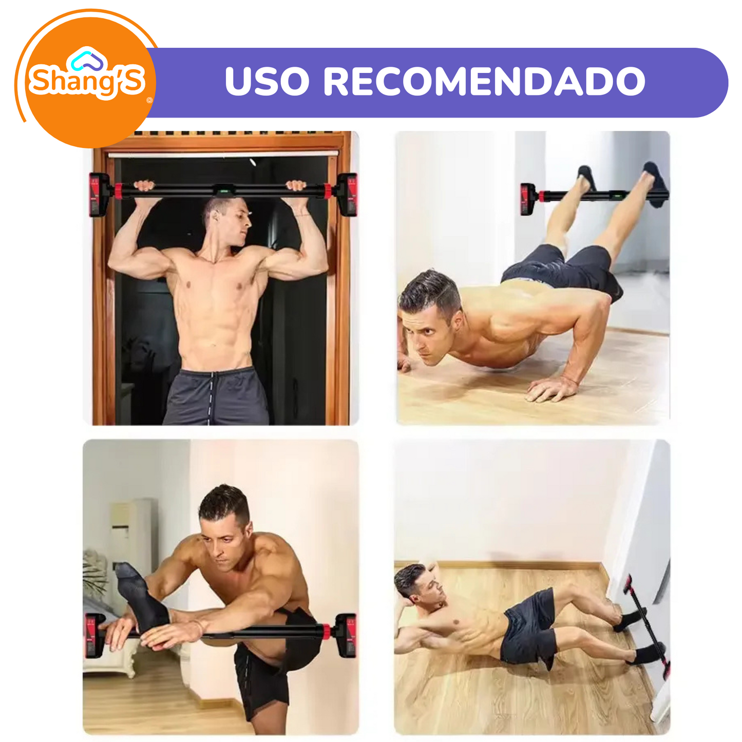 Barra de Dominadas para Puerta – Ajustable, Antideslizante y Sin Tornillos Shang's