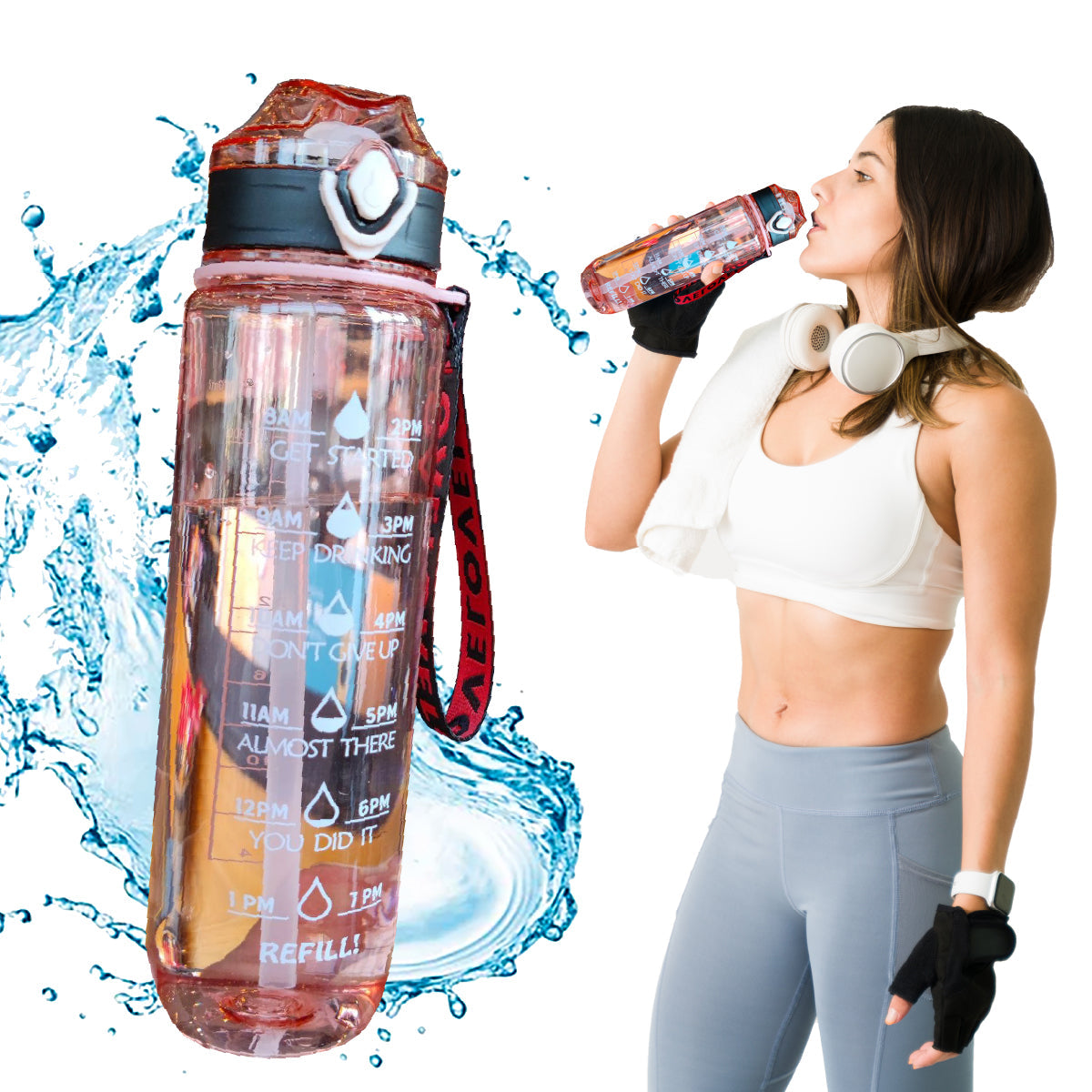 Botella de Agua Deportiva de 1 Litro Transparente con Popote y Marcador de Tiempo Motivacional Shang's | Tienda Deportivashangs.mx