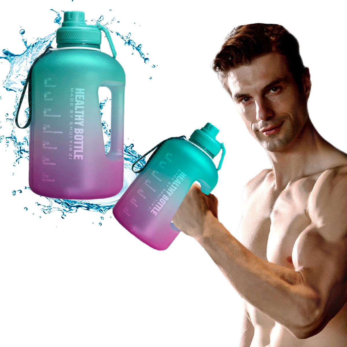 Botella de Agua Deportiva de 2.5 Litros con Popote y Marcador de Tiempo Motivacional Healthy Bottle Shang's | Tienda Deportivashangs.mx