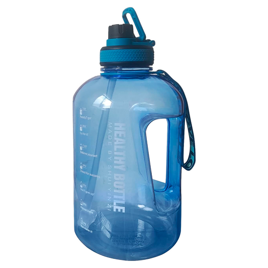 Botella de Agua Transparente Deportiva de 2.5 Litros con Popote y Marcador de Tiempo Motivacional Healthy Bottle Shang's | Tienda Deportivashangs.mx