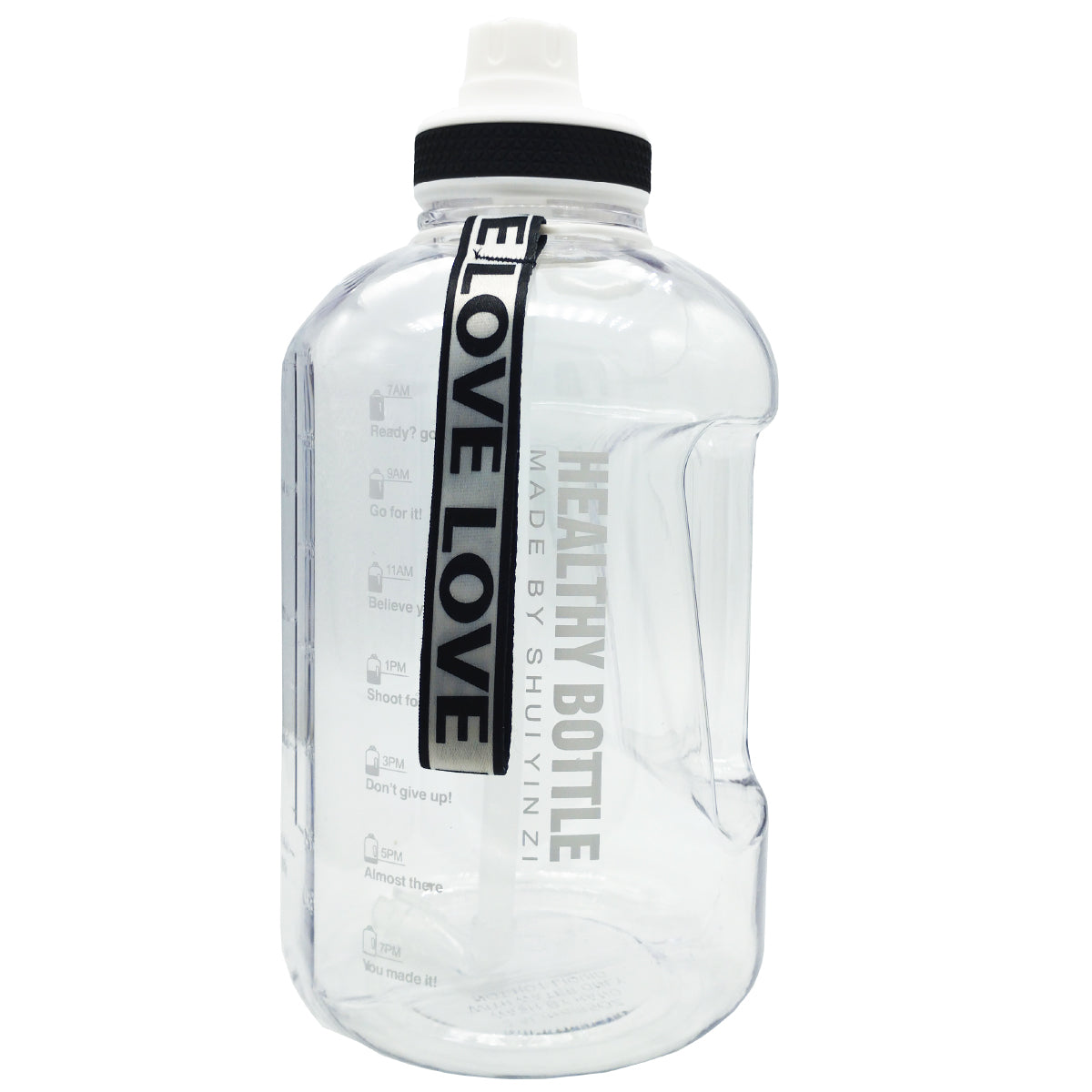 Botella de Agua Transparente Deportiva de 2.5 Litros con Popote y Marcador de Tiempo Motivacional Healthy Bottle Shang's | Tienda Deportivashangs.mx
