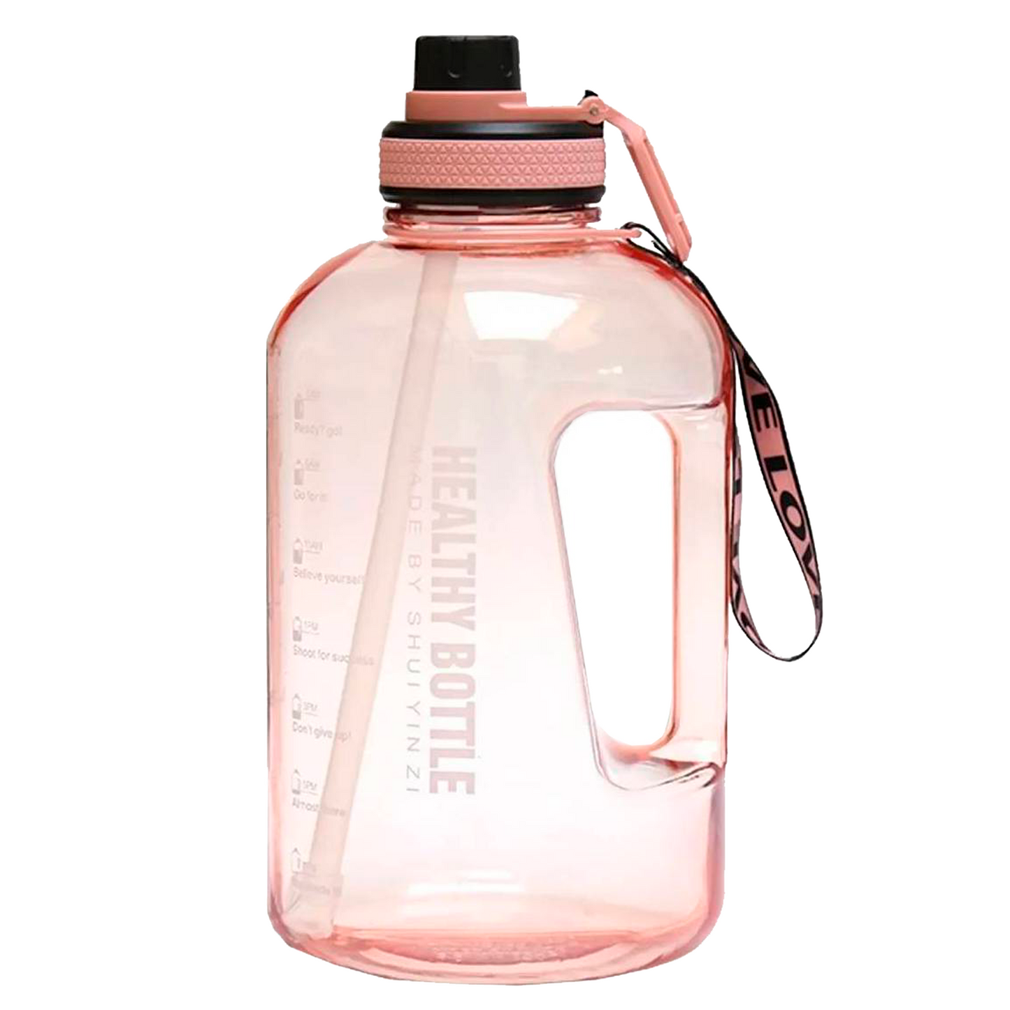 Botella de Agua Transparente Deportiva de 2.5 Litros con Popote y Marcador de Tiempo Motivacional Healthy Bottle Shang's | Tienda Deportivashangs.mx