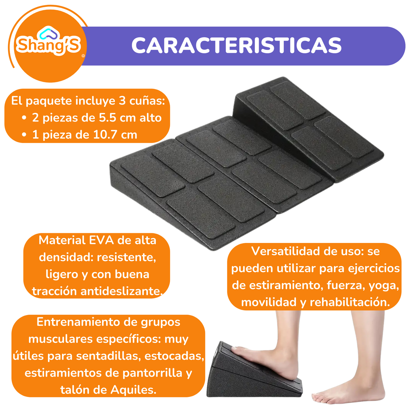 Cuñas para Estiramiento y Ejercicio – Set de 3 Niveles Ajustables Shang's