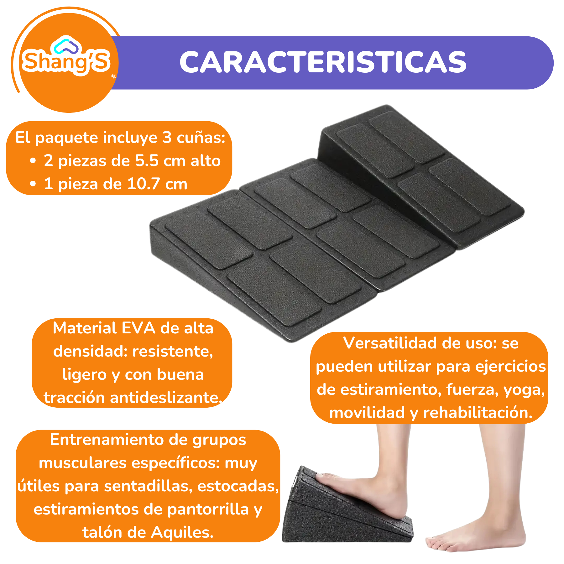 Cuñas para Estiramiento y Ejercicio – Set de 3 Niveles Ajustables Shang's