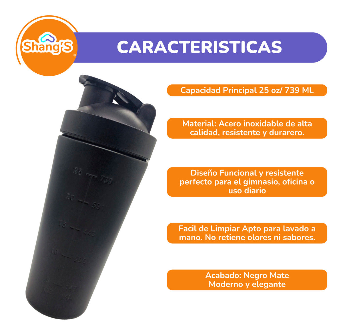 Shaker Para Proteina Vaso Mezclador De Proteina 750 Ml Shangs