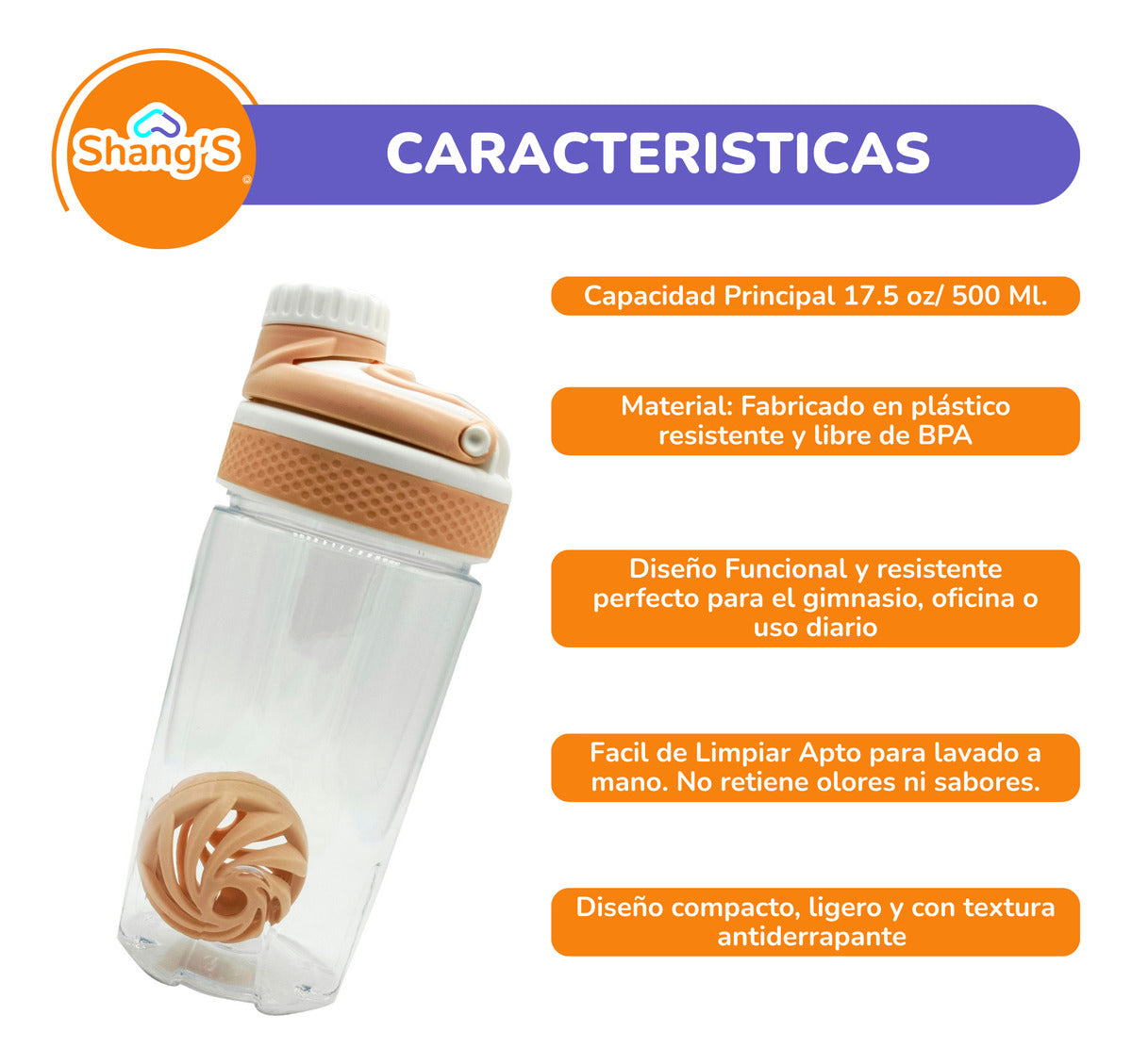 Shaker Para Proteina Con Mezclador 500 Ml Botella Gym Shangs