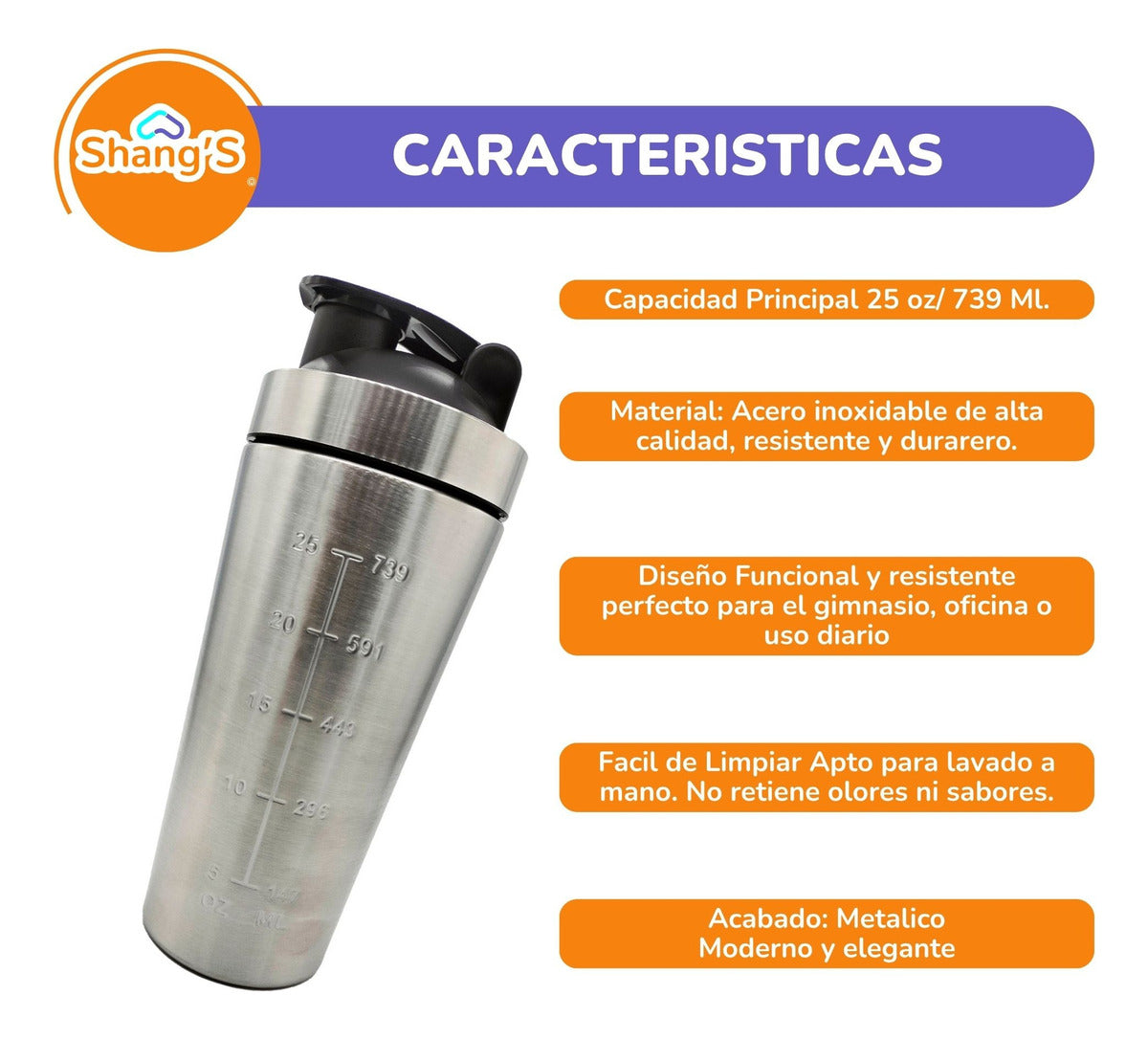 Shaker Para Proteina Vaso Mezclador De Proteina 750 Ml Shangs