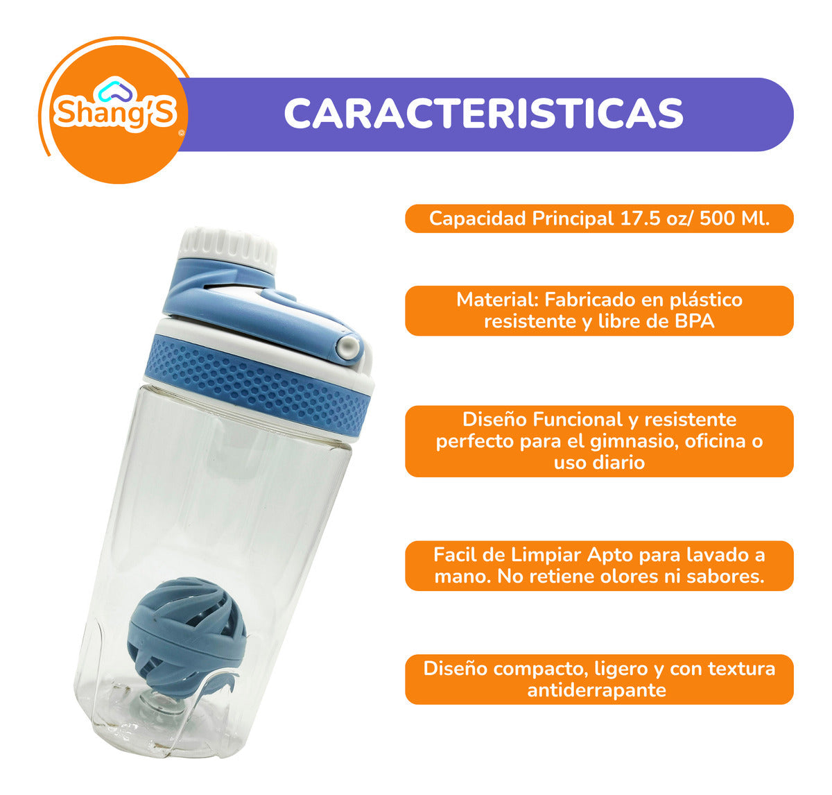 Shaker Para Proteina Con Mezclador 500 Ml Botella Gym Shangs