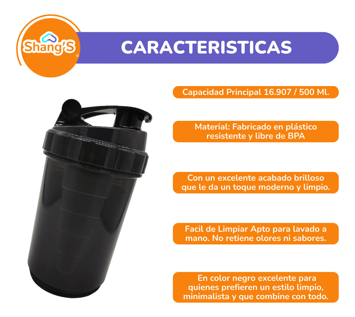 Shaker Para Proteina 500 Ml Vaso Mezclador Proteina Gym Shangs
