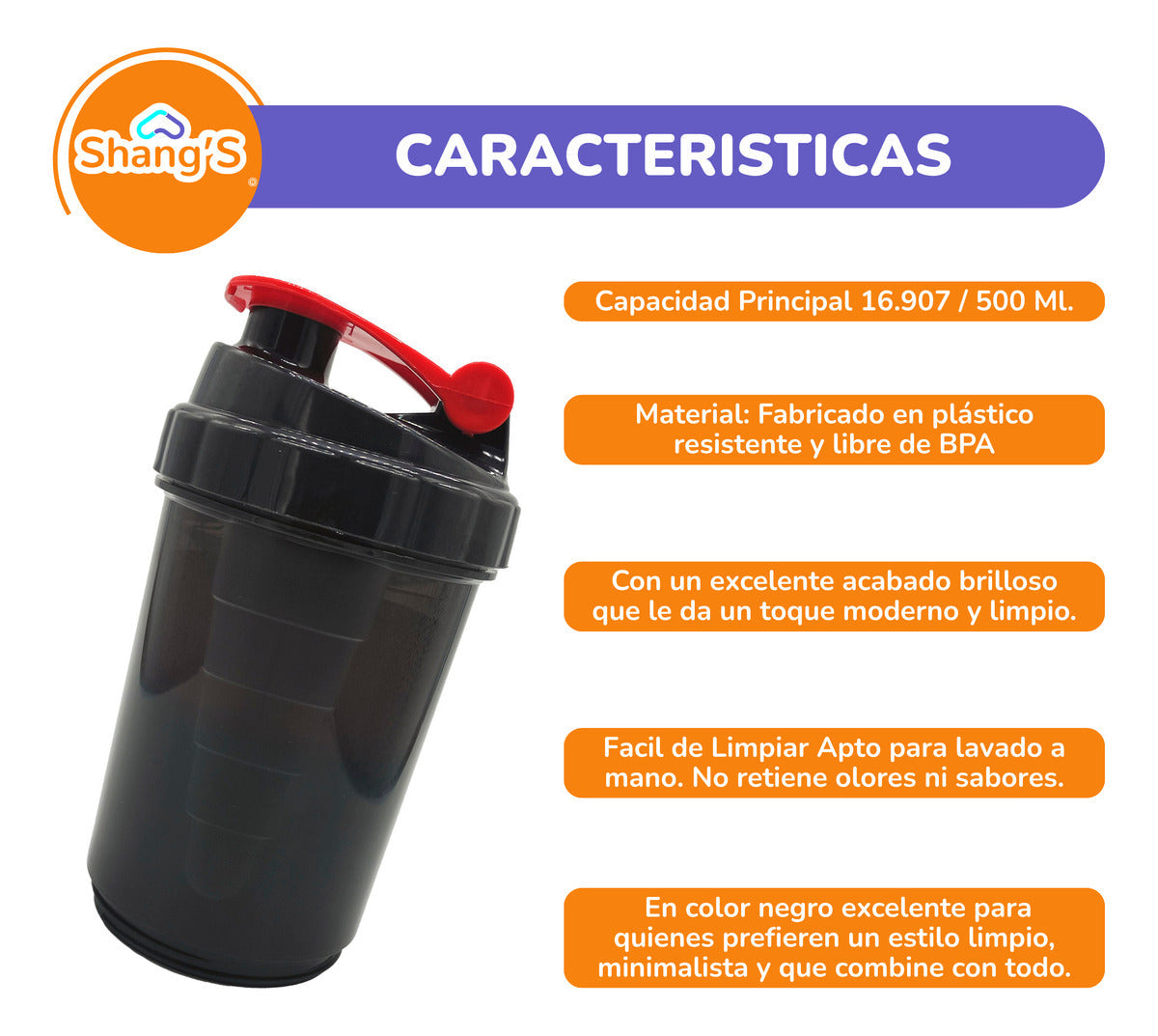 Shaker Para Proteina 500 Ml Vaso Mezclador Proteina Gym Shangs