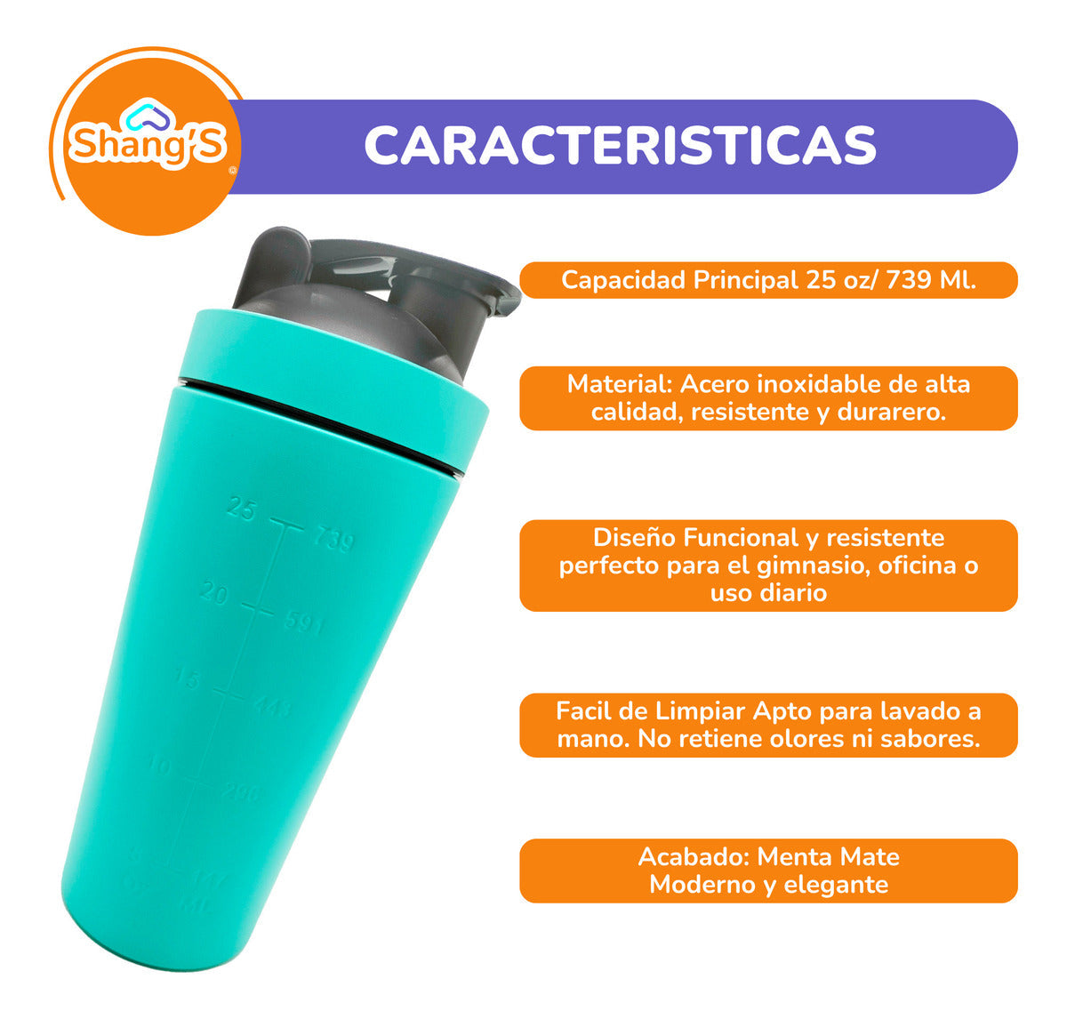 Shaker Para Proteina Vaso Mezclador De Proteina 750 Ml Shangs