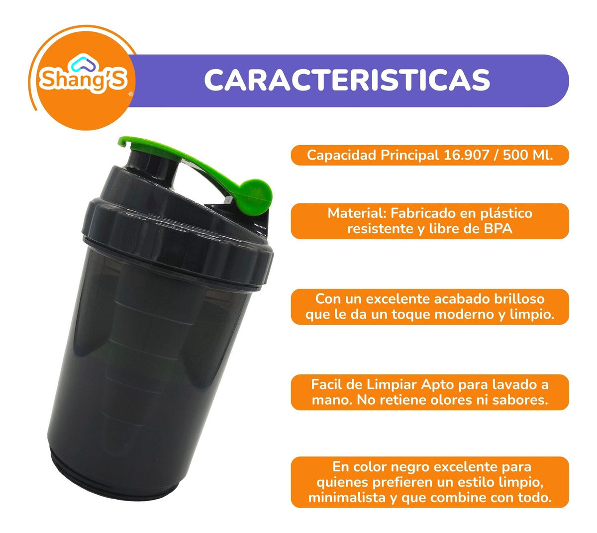Shaker Para Proteina 500 Ml Vaso Mezclador Proteina Gym Shangs