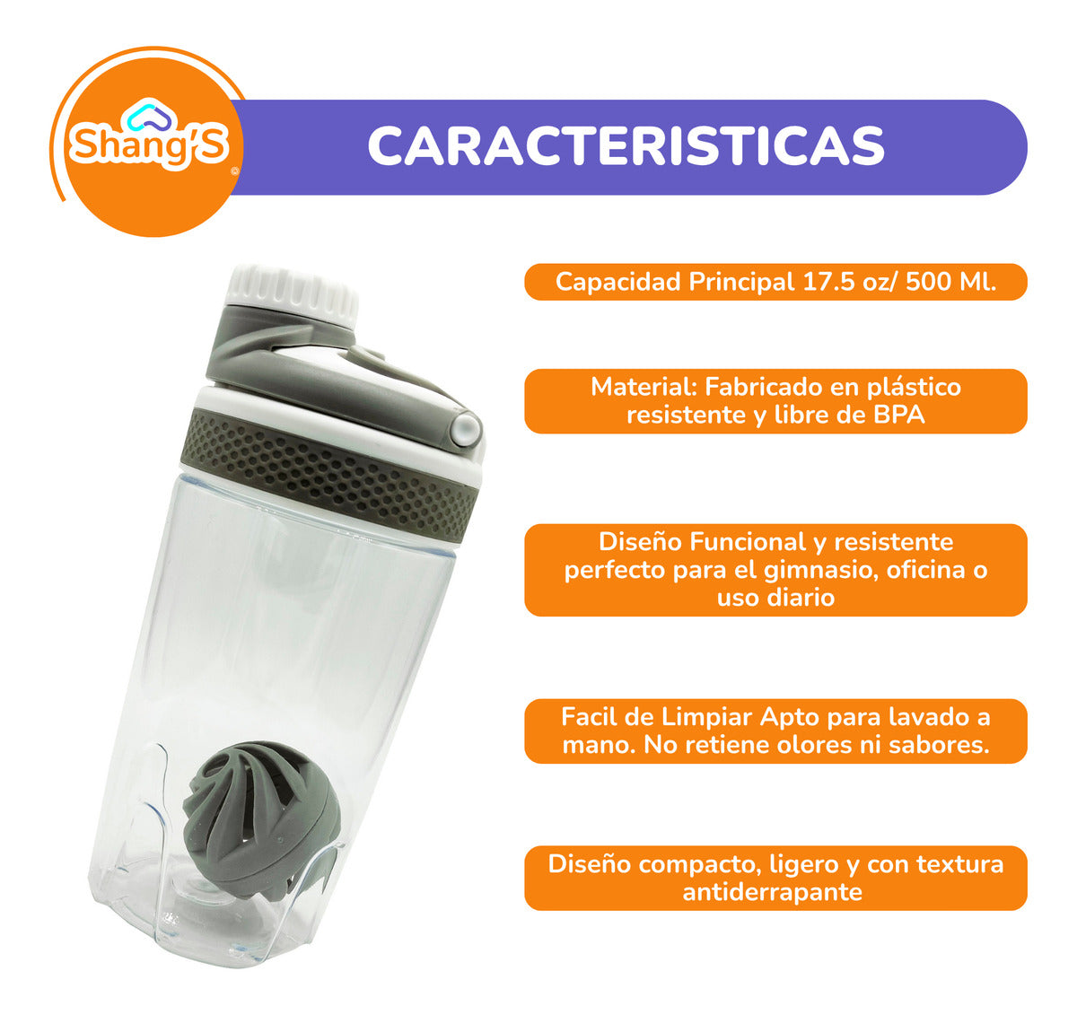 Shaker Para Proteina Con Mezclador 500 Ml Botella Gym Shangs