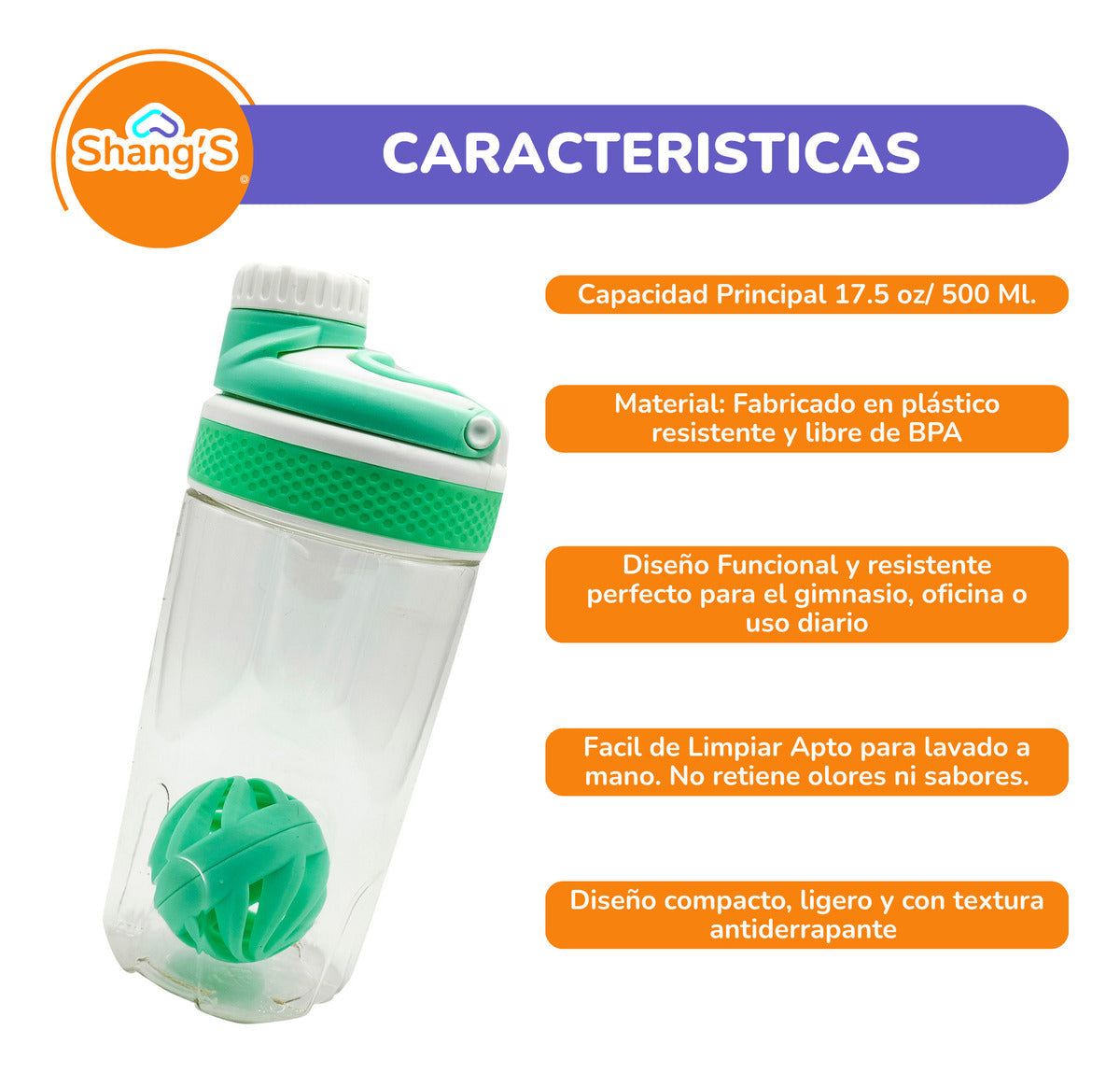 Shaker Para Proteina Con Mezclador 500 Ml Botella Gym Shangs
