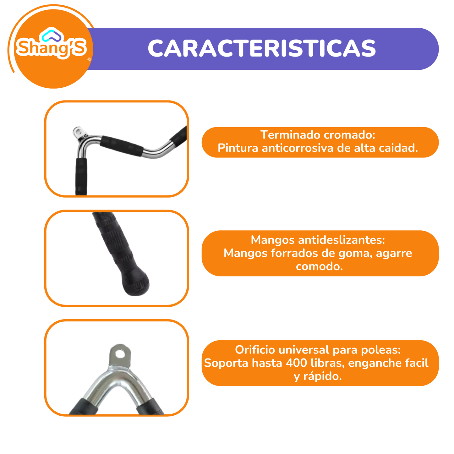 Agarre en V para polea barra V P447-6 Fitness Shang's