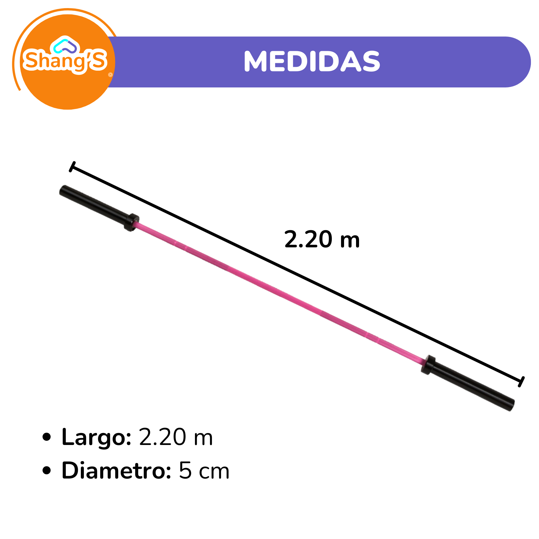 Barra Olímpica ROSA 2.20 m | 20 kg | 1000 lb - Para entrenamiento de Fuerza y Levantamiento Shang's