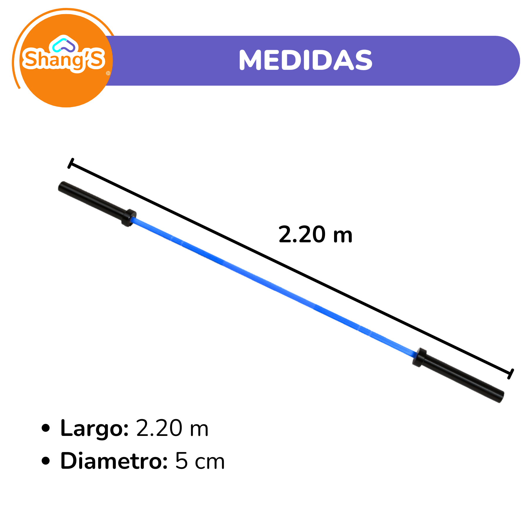 Barra Olímpica AZUL 2.20 m | 20 kg | 2000 lb - Para entrenamiento de Fuerza y Levantamiento Shang's