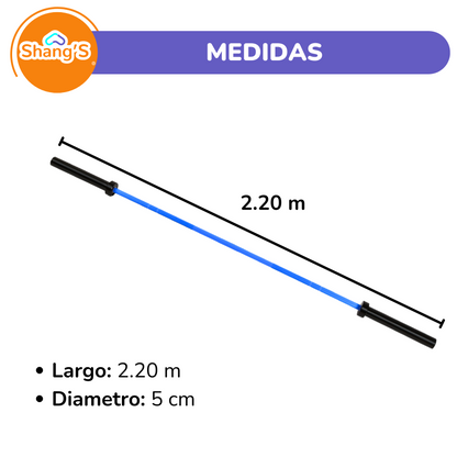 Barra Olímpica AZUL 2.20 m | 20 kg | 2000 lb - Para entrenamiento de Fuerza y Levantamiento Shang's