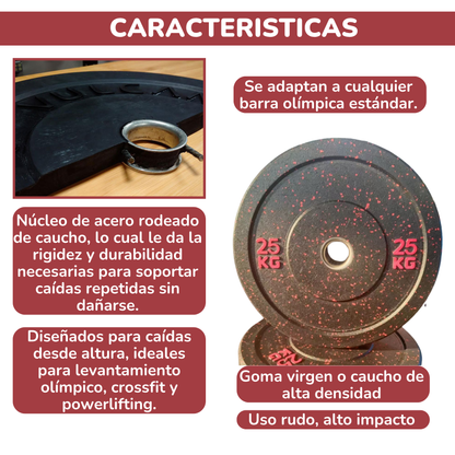 Discos Bumper – 20 y 25 kg – Alta Resistencia para Entrenamiento Shang's