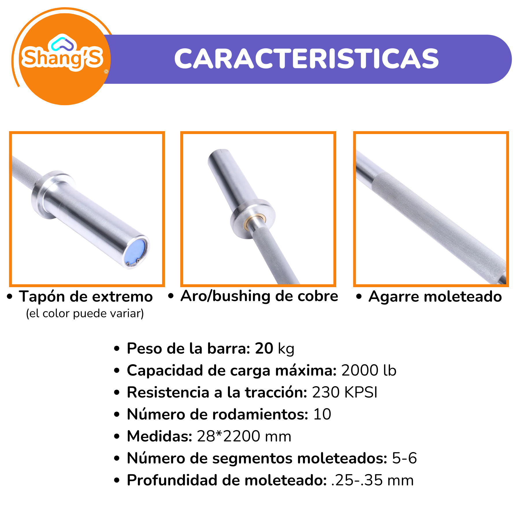 Barra Olímpica de m 20 kg 2000 lb Powerlifting y