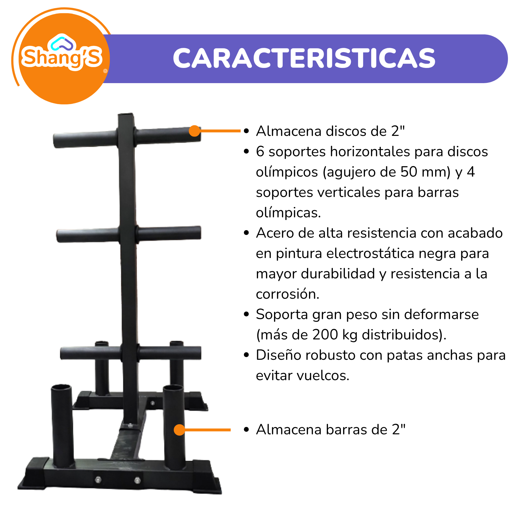 Rack para barras y discos olimpicos Shangs