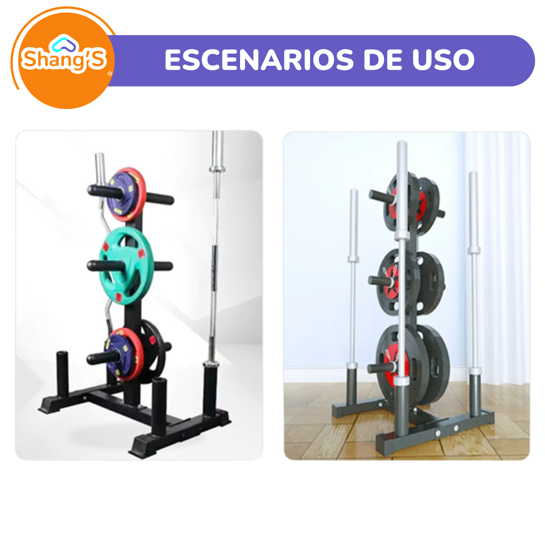 Rack para barras y discos olimpicos Shangs
