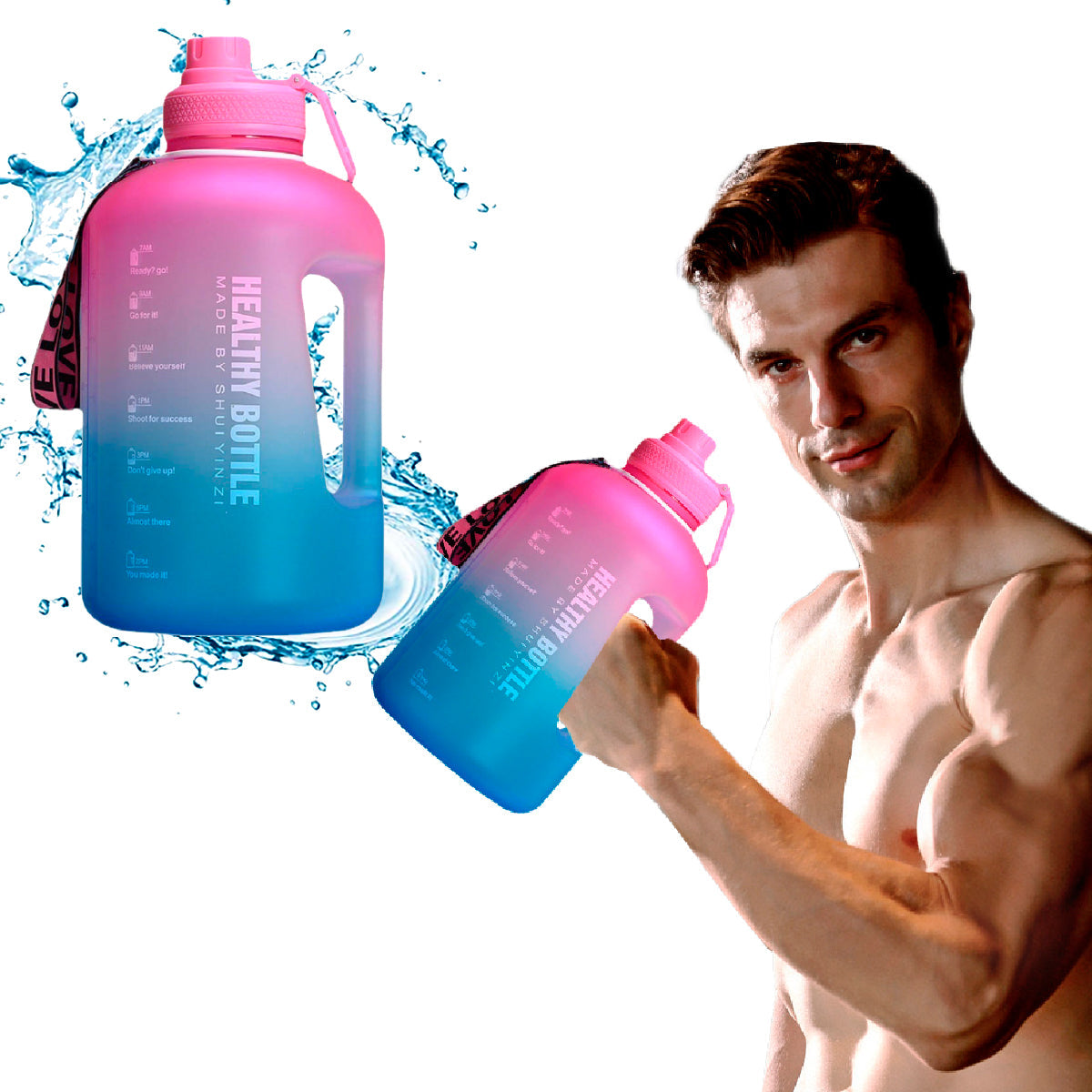 Botella de Agua Deportiva de 2.5 Litros con Popote y Marcador de Tiempo Motivacional Healthy Bottle Shang's | Tienda Deportivashangs.mx
